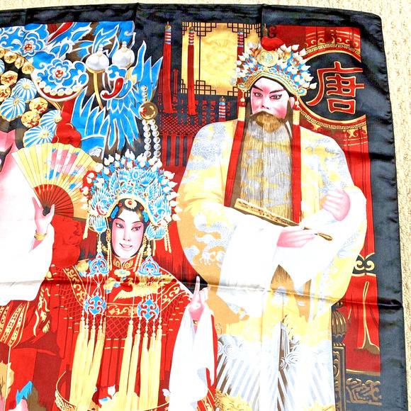 Asian Emperor Empress Scarf large silky feel square wrap modern colorful satin - Picture 3 of 8